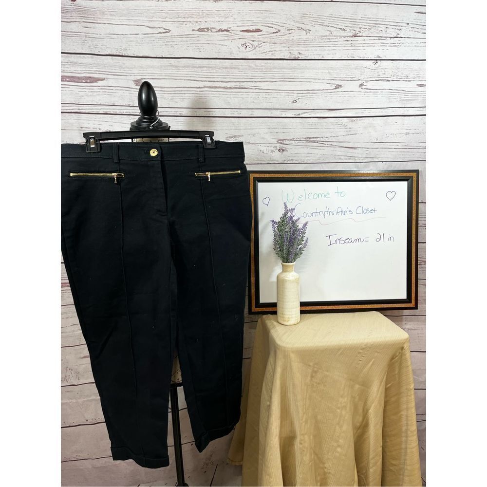 Jones New York Signature Black Cropped Pants‎ Zip Detail Women's Size 8